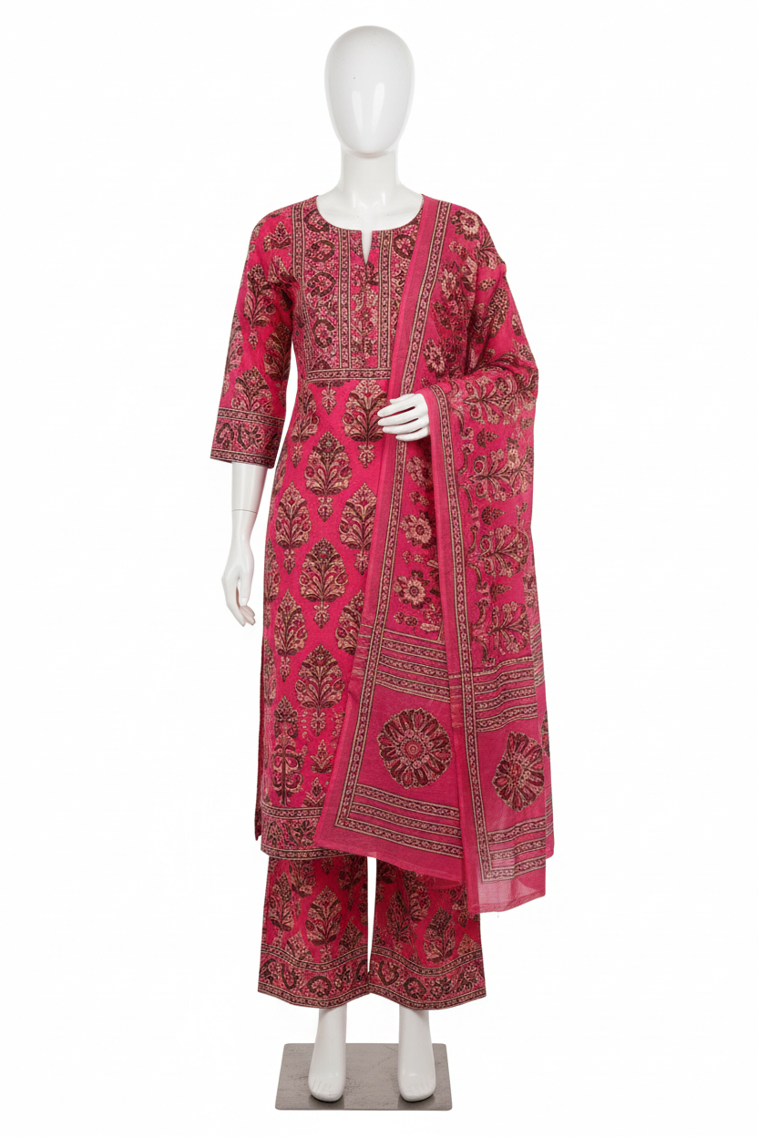Jaipur Pink Block Print Suit with Rajasthani hand block print
