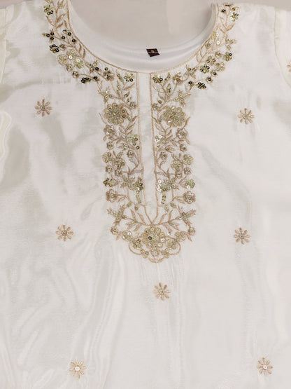 White & Black Embroidered Kurta Sharara Set with Dupatta