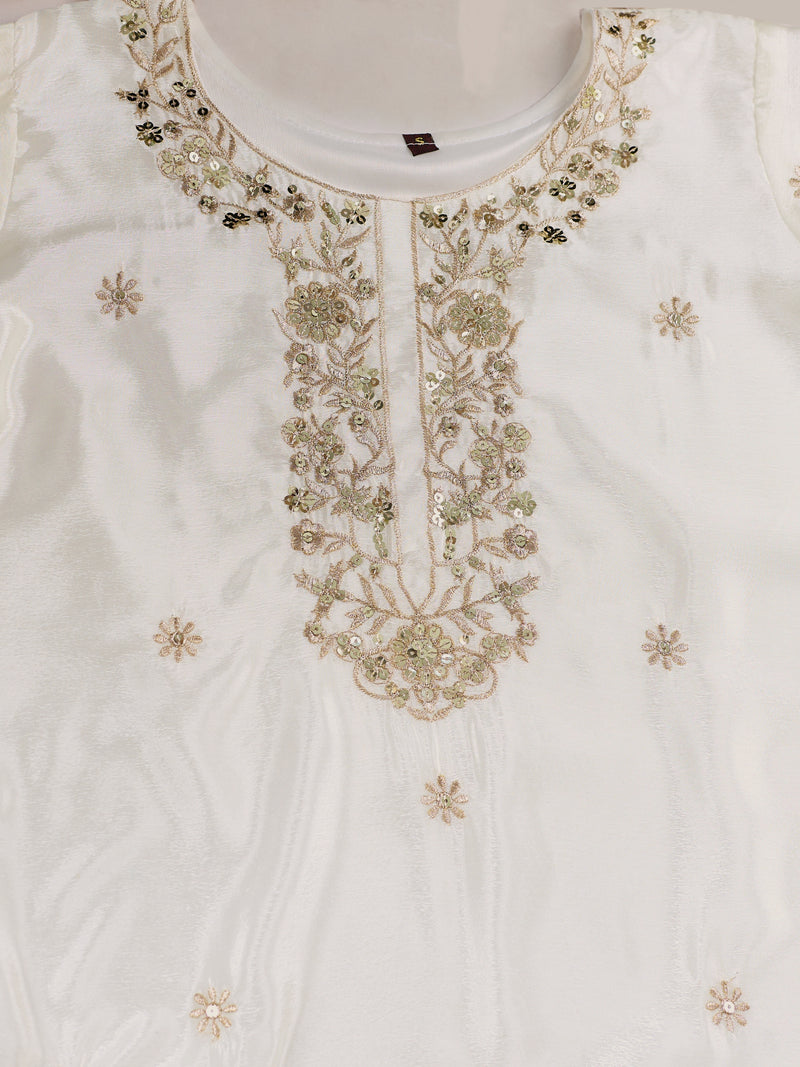 White & Black Embroidered Kurta Sharara Set with Dupatta