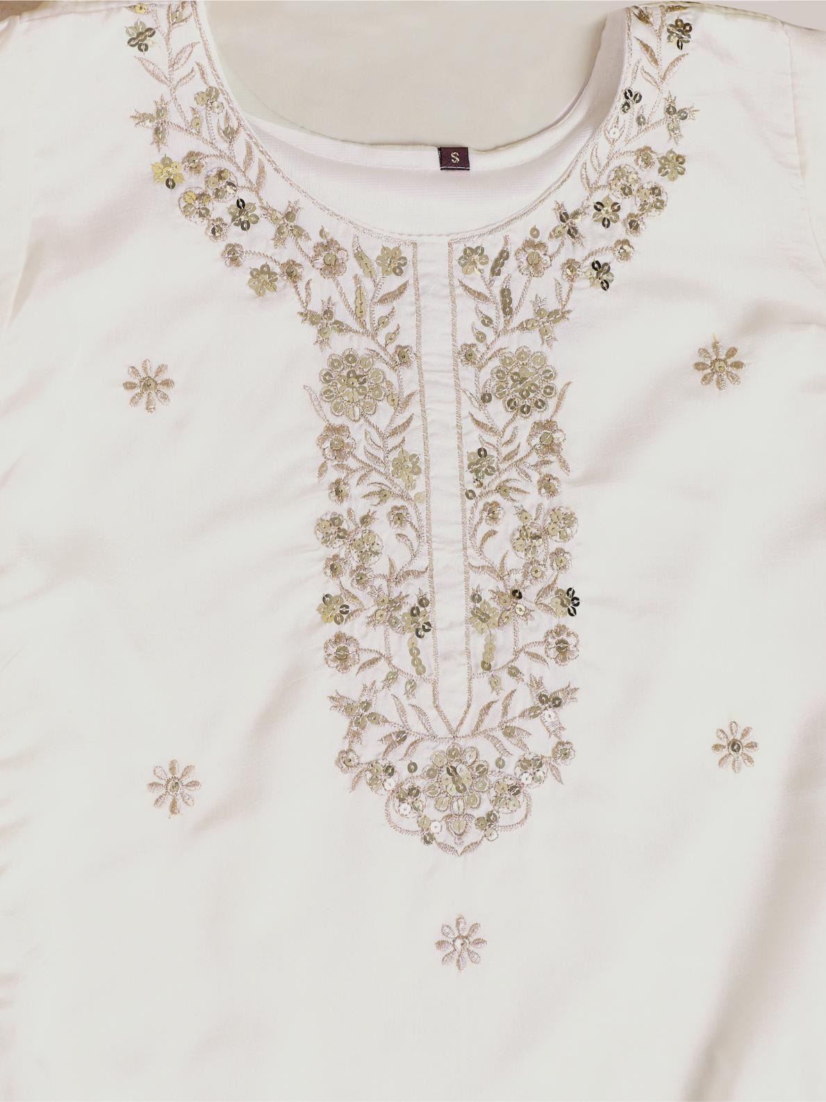 White & Maroon Embroidered Kurta Sharara Set with Dupatta
