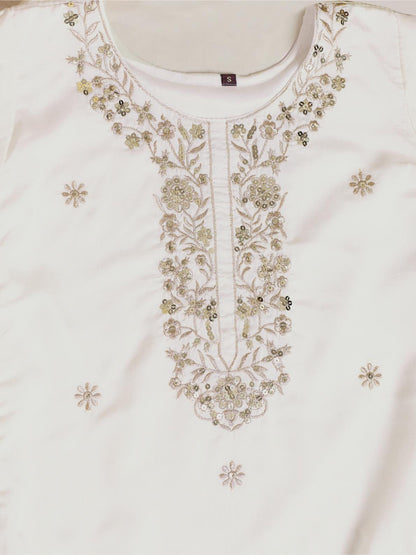 White & Maroon Embroidered Kurta Sharara Set with Dupatta