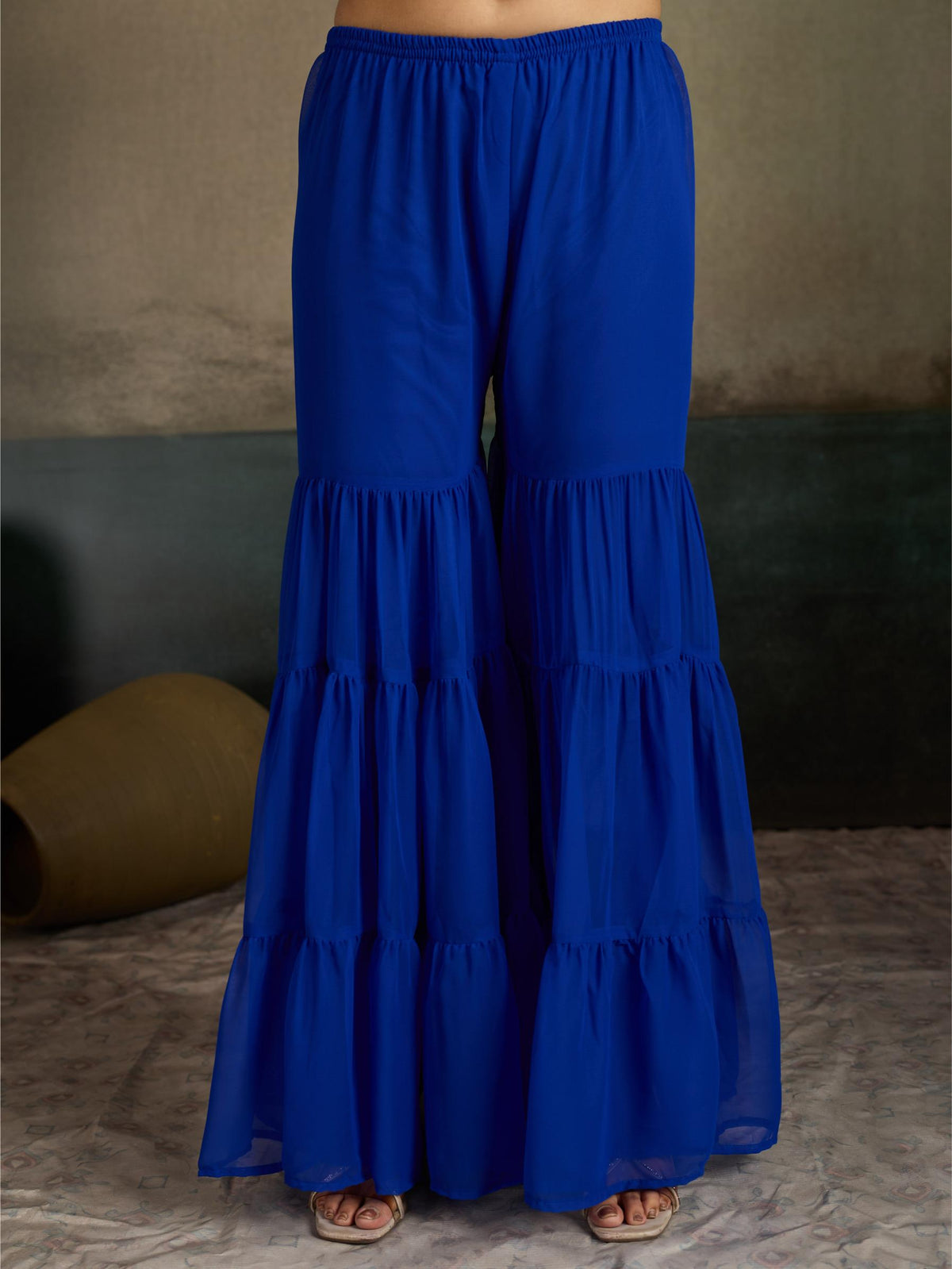 Royal Blue Embroidered Kurta Sharara Set with Dupatta