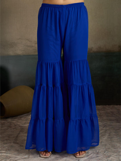 Royal Blue Embroidered Kurta Sharara Set with Dupatta