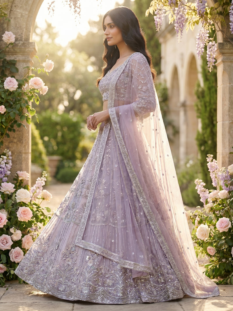 Dusty Lavender Couture Bridal Lehenga