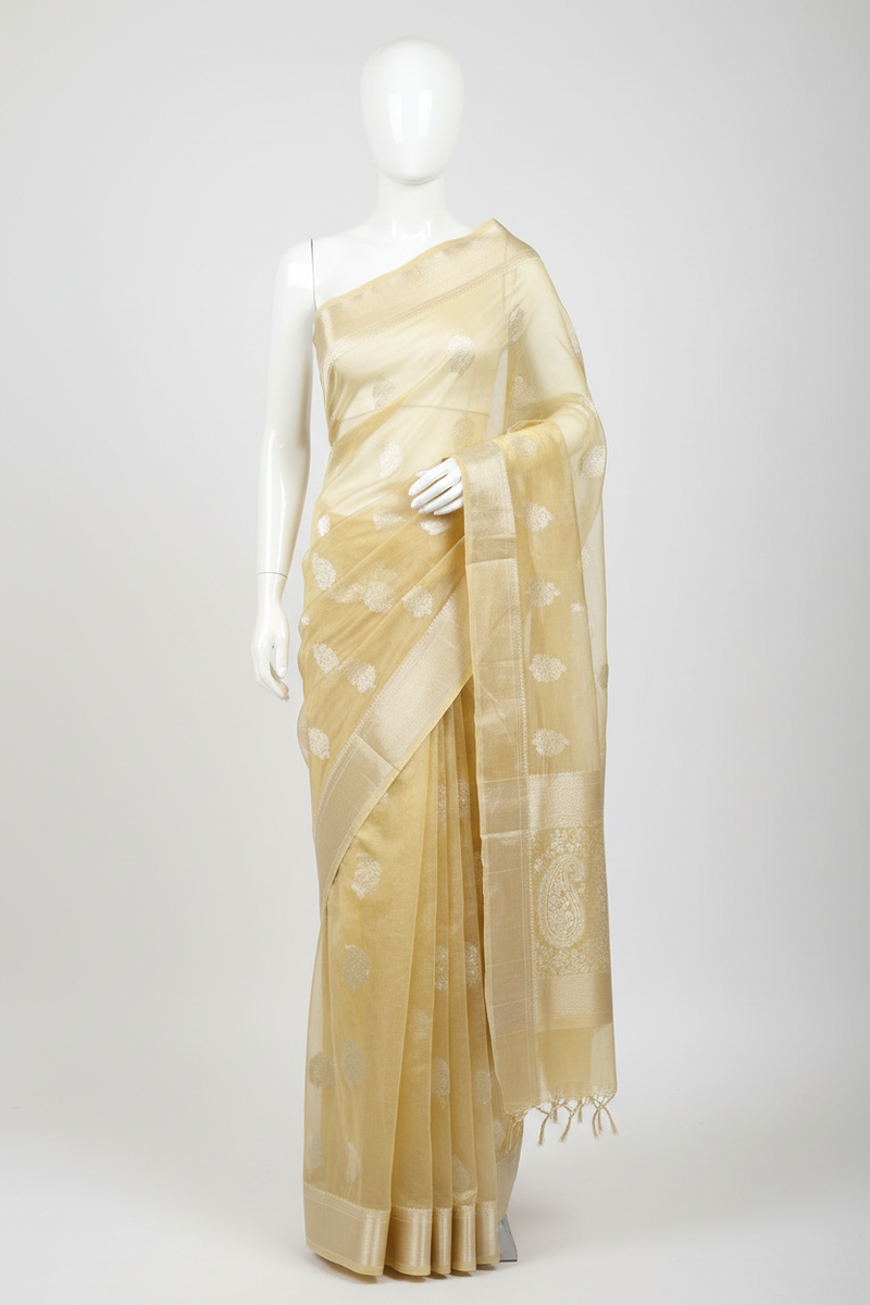 Silk Chanderi Saree – Butter Yellow with Silver Zari Border