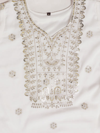 White & Brown Embroidered Kurta Sharara Set with Dupatta
