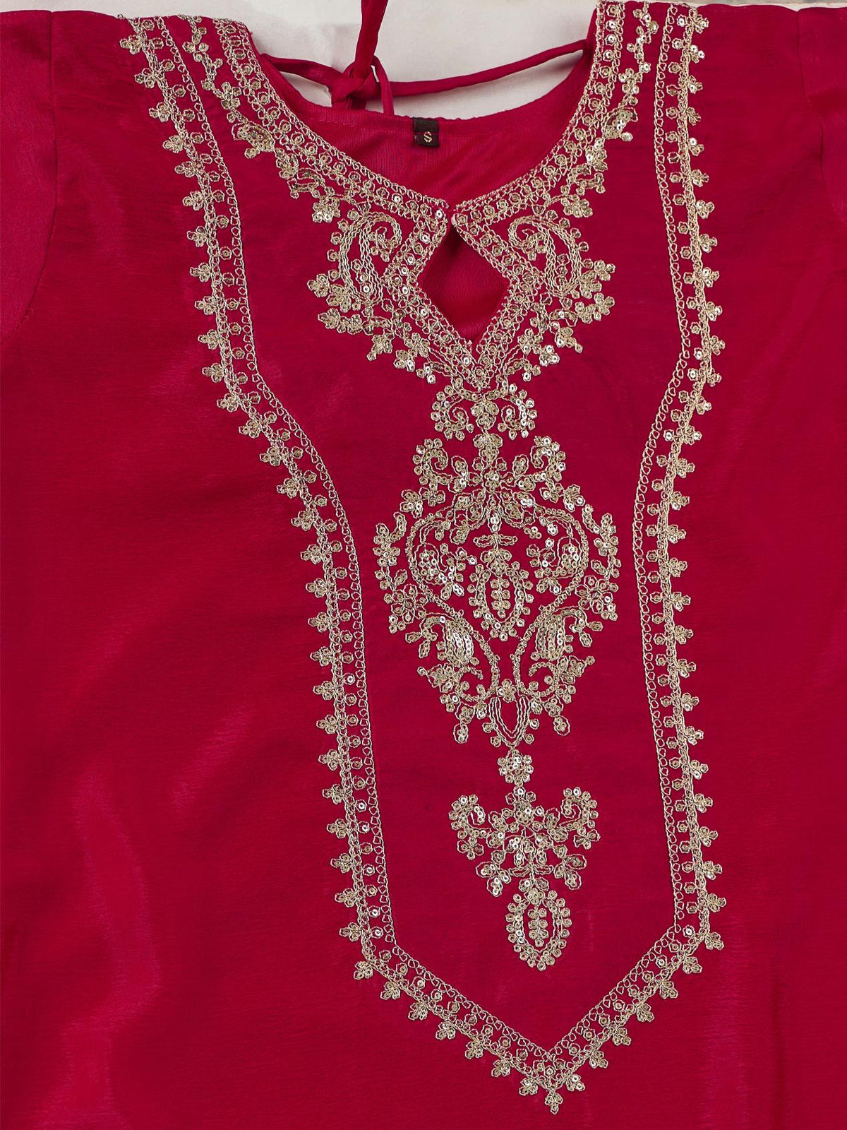 Crimson Red Gold Zari Embroidered Silk Kurta Pant Set with Dupatta