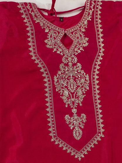 Crimson Red Gold Zari Embroidered Silk Kurta Pant Set with Dupatta