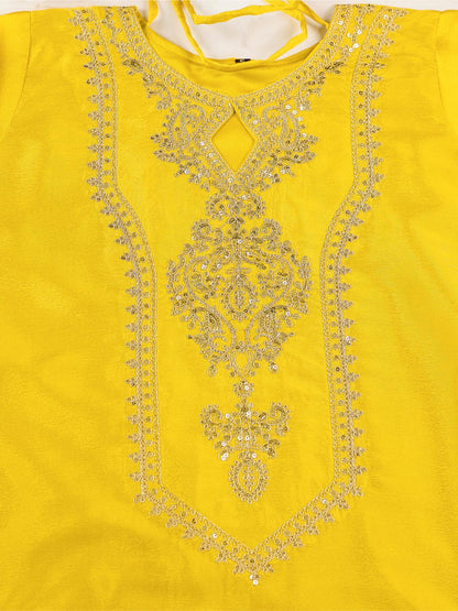 Yellow Gold Zari Embroidered Silk Kurta Pant Set with Dupatta